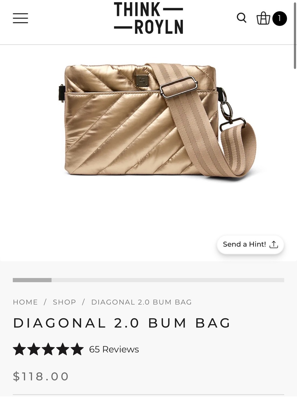 THINK ROYLN Quilted Diagonal Crossbody in Metallic Gold
